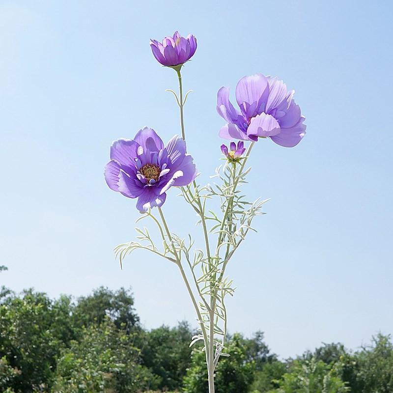 Artificial Cosmos Flower Stems Set of 3 | Faux Wildflowers for Wedding Home Decor 4 Colors
