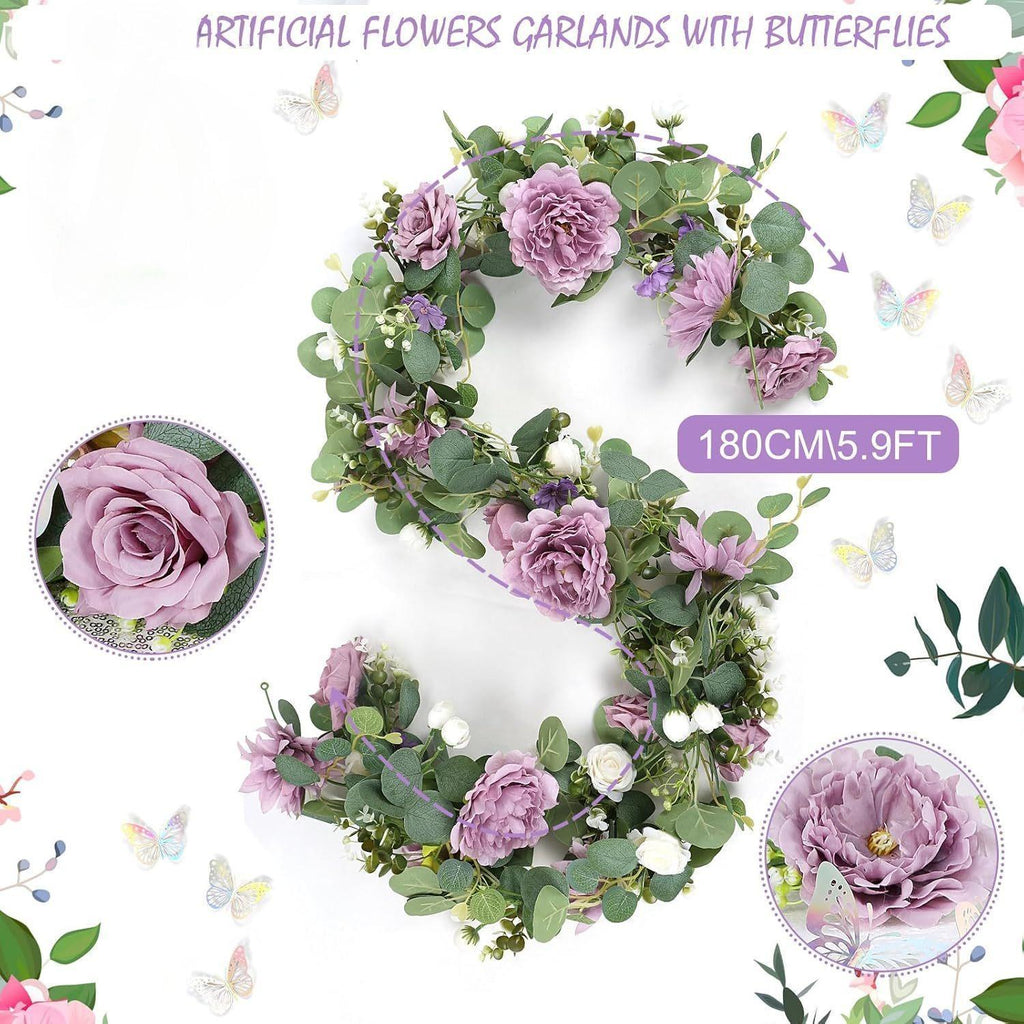Artificial Rose and Eucalyptus Garland | Wedding Arch Table Backdrop Centerpiece & Home Decor in Pink White Purple Red