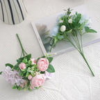 Artificial Rose Bouquet | Faux Flowers for Vase Table Centerpiece Wedding Bridal Baby Shower & Cake Topper in White Purple Blue Green Pink