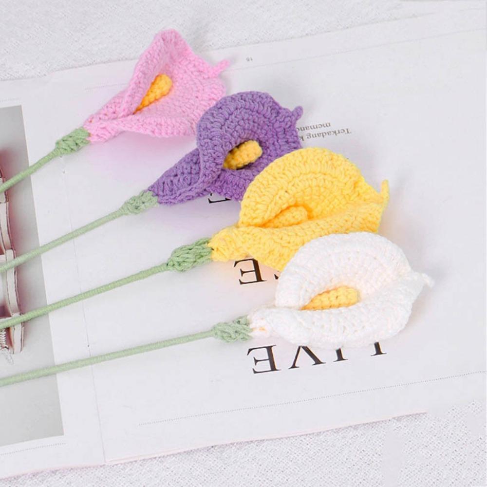 Handmade Crochet Calla Lily & Cotton Flowers | Wedding Bouquet Gift Party Easter Decor | White 5pcs or Purple 2pcs