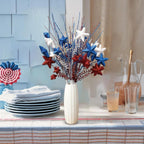 Red White & Blue Patriotic Floral Stems Set of 2 | 4th of July Memorial Day Party Table Centerpiece & Home Decor