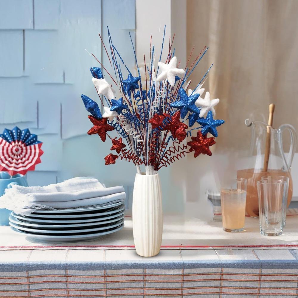 Red White & Blue Patriotic Floral Stems Set of 2 | 4th of July Memorial Day Party Table Centerpiece & Home Decor