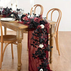 Halloween Artificial Rose Eucalyptus Willow Leaf Garland | Rustic Floral Table Runner Mantel Staircase Decor Black Red Orange
