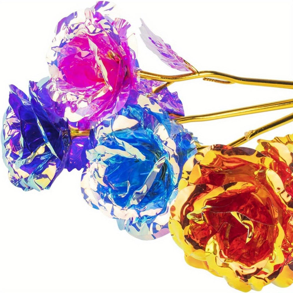 Gold Foil Rose Flower Box | Romantic Gift for Her Valentine's Day Anniversary & Birthday in Blue Pink Colorful