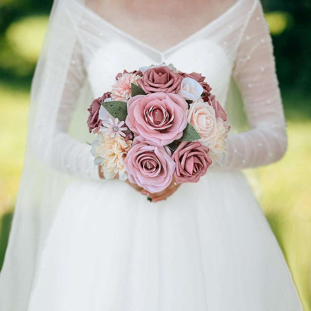 Artificial Dahlia Flowers Bulk | DIY Wedding Bouquet Bridal Shower Party Centerpiece & Home Decor in Pink Orange Wine Red White 5 Colors