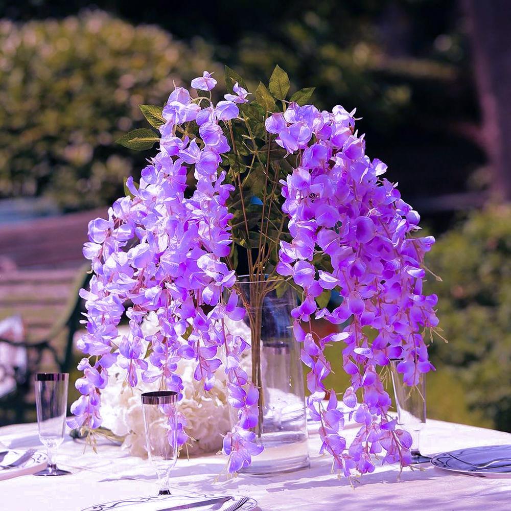 Artificial Wisteria Vine Garland 12pcs 3.6ft | Wedding Arch Garden Home & Party Decor in White Purple Pink Blue 7 Colors