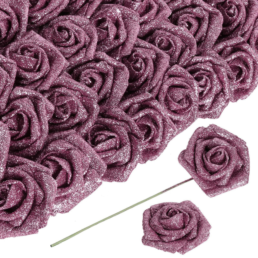 Glitter Foam Rose Artificial Flowers 30pcs 3.15in | Wedding Christmas Valentine's Day & DIY Garland Decor in 15 Colors