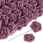 Glitter Foam Rose Artificial Flowers 30pcs 3.15in | Wedding Christmas Valentine's Day & DIY Garland Decor in 15 Colors
