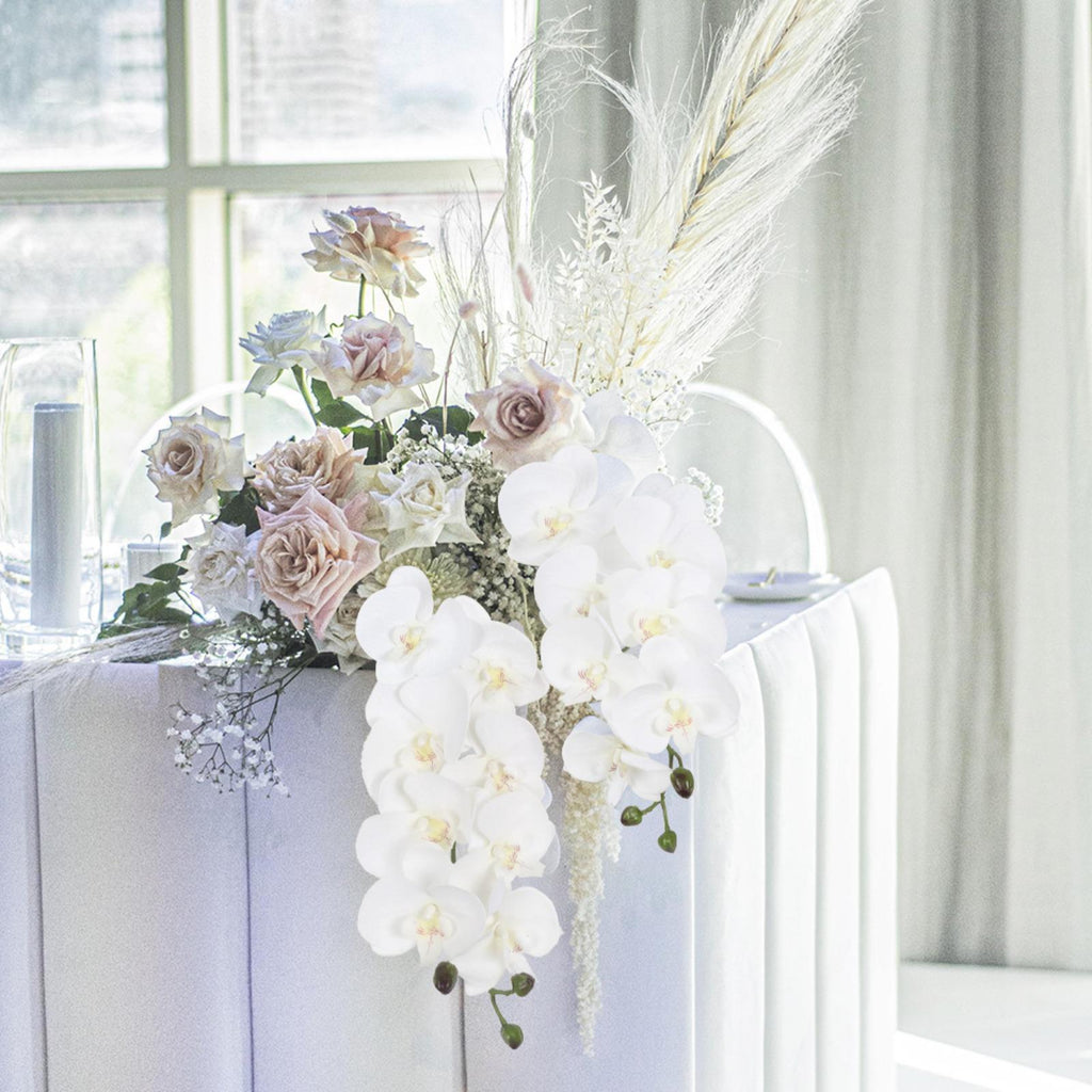 Real Touch Phalaenopsis Orchid Branches 34 inch 2pcs | Wedding Home Party Bridal Shower & Graduation Decor in White Pink Light Purple Purple Orange Champagne