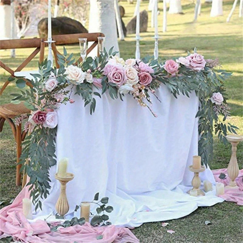 Artificial Silk Flower Garland | Wedding Table Runner Arch Wreath Chair Back & Home Decor in White Blue Pink Orange