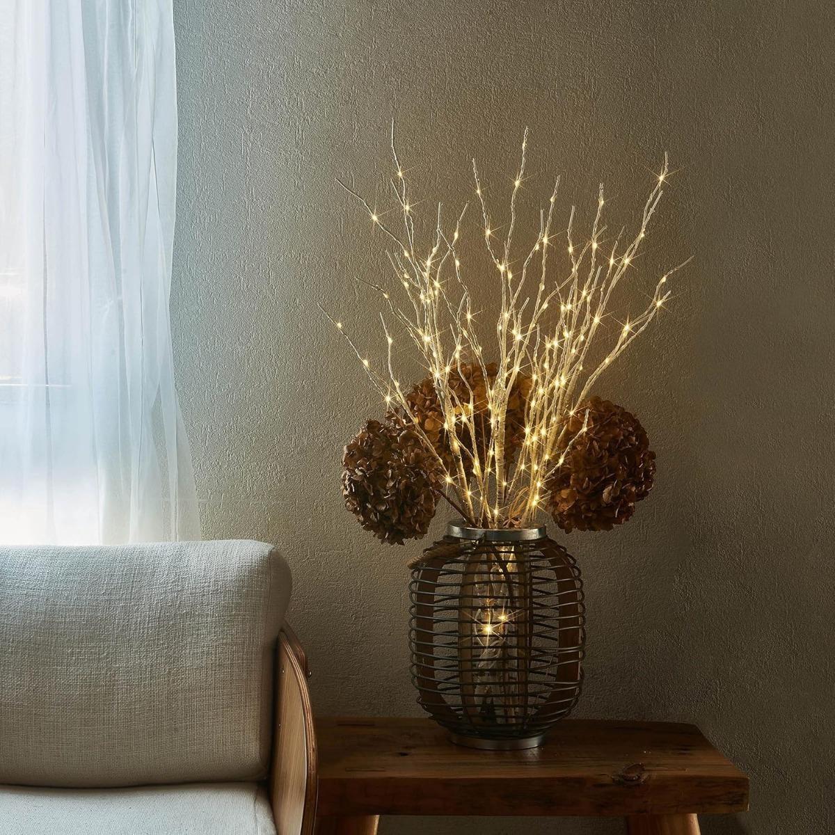 Lighted Brown Willow Branches 2PCS | 31" 50 LED Warm White with Timer & Dimmer for Holiday Wedding & Home Decor