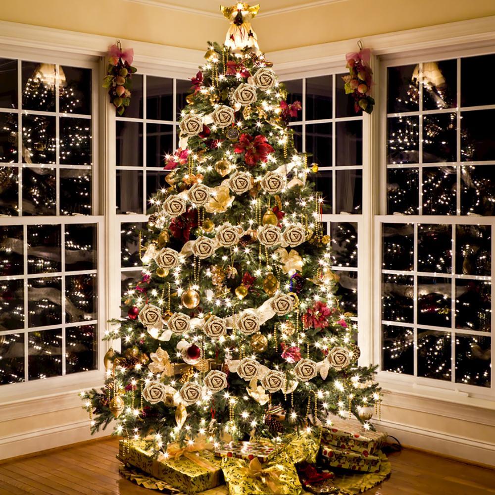 Glitter Artificial Roses with Stems 25pcs | Gold Rose Gold Red Pink Blue Wedding Bridal Bouquet & Party Decor in 16 Colors