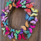 Butterfly Front Door Wreath | Red Orange Yellow Artificial Tulip Rattan Vine Door & Wall Mount Easter Spring Decor