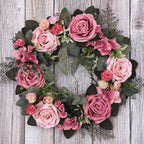 Artificial Rose Ring Wreath | Front Door Summer Floral Wedding Living Room Bedroom Farmhouse & Party Decor in White Pink Champagne