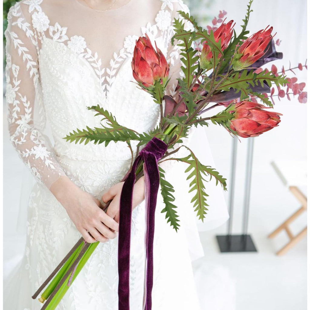 Artificial King Protea Flowers 2pcs 31 inch Stem | Wedding Centerpiece Home & Garden Decor in Burgundy Red