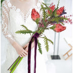 Artificial King Protea Flowers 2pcs 31 inch Stem | Wedding Centerpiece Home & Garden Decor in Burgundy Red