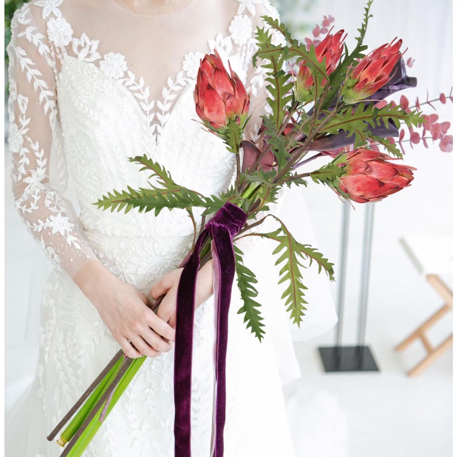 Artificial King Protea Flowers 2pcs 31 inch Stem | Wedding Centerpiece Home & Garden Decor in Burgundy Red
