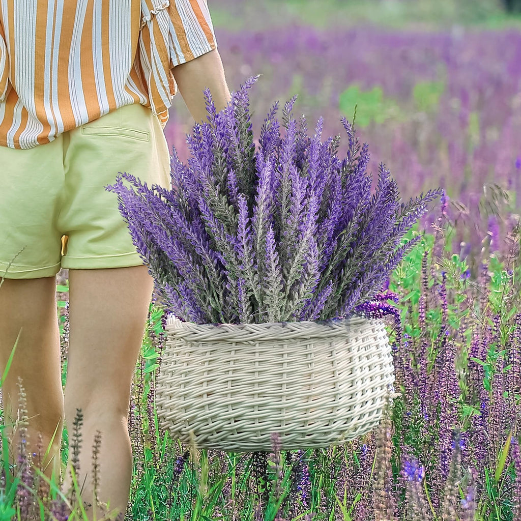 Artificial Lavender Bouquet 6 Bundles | Home Wedding Office Garden Patio Indoor & Outdoor Decor in White Light Purple Purple