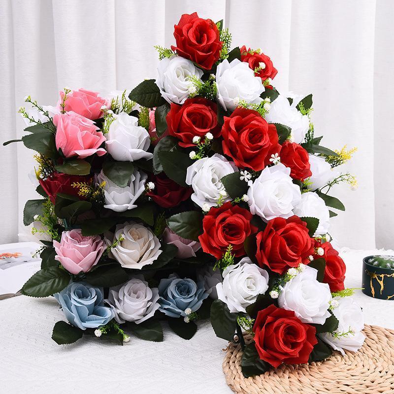 Artificial Rose Floral Arrangement | Wedding Table Centerpiece Dining Table Birthday Party & Home Decor in Pink Red Blue Black