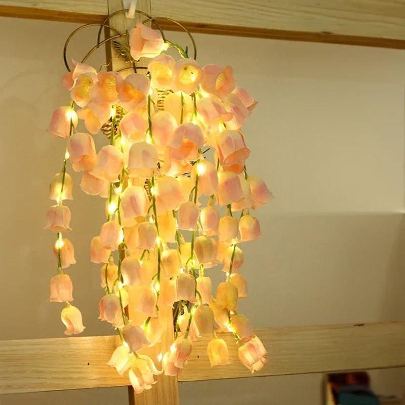 LED Lily of the Valley Bouquet Night Light | 10 Artificial Stems Bedroom Home Decor Romantic Gift in Pink & Red