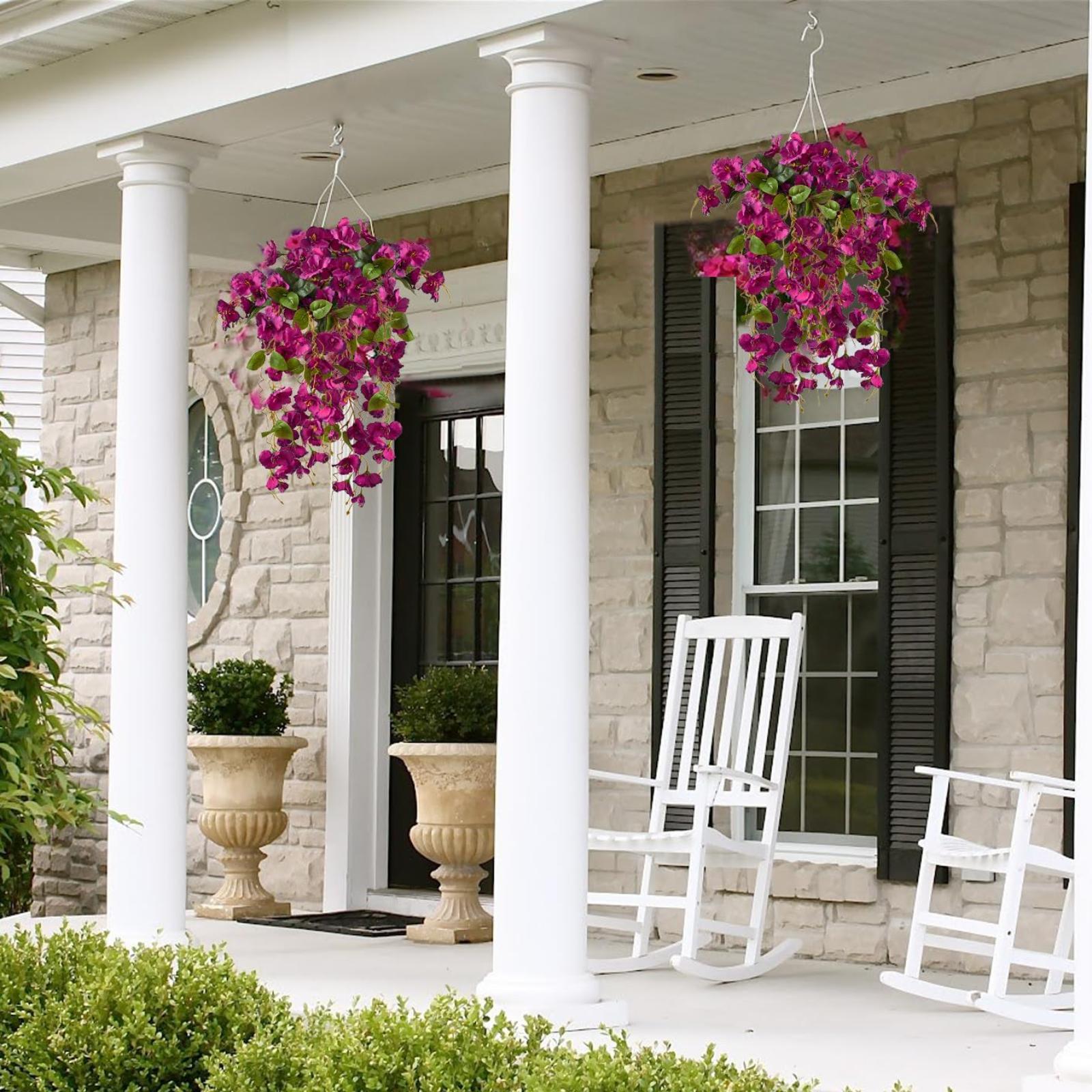UV Resistant Artificial Hibiscus Hanging Flowers 2pcs | Outdoor Porch Patio Yard Spring Summer Decor in Dark Pink White Purple Pink