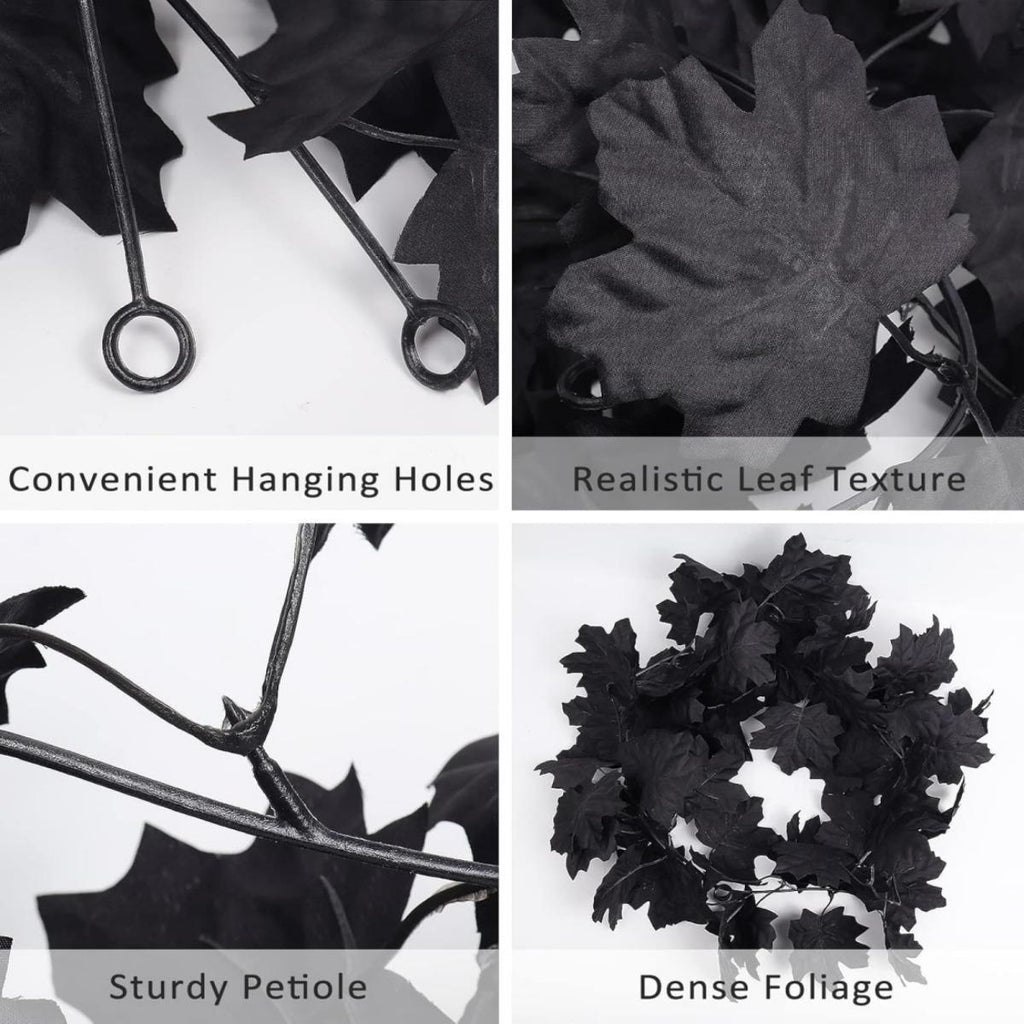 Black artificial maple leaf vine set of 2 for fall Halloween gothic home decor