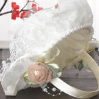 Wedding Flower Girl Basket with Pearl Handle | Satin Petal Basket for Wedding Ceremony Bridal Shower & Home Decor in Beige White