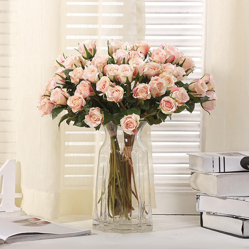 Artificial Long Stem Rose Bouquet | Realistic Faux Roses for Wedding Home Valentine's Day in 5 Colors