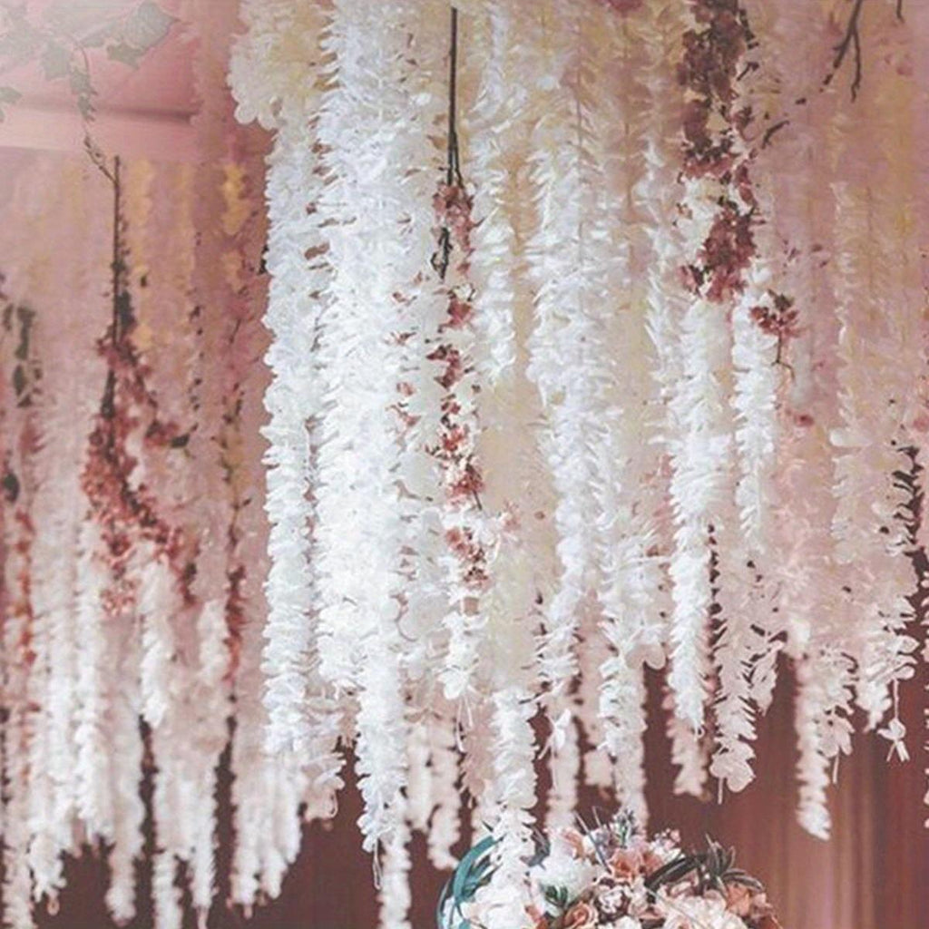 Artificial Orchid Hanging Hydrangea Vines Set of 10 | Wedding Party Backdrop Home & Holiday Floral Decor in White Red Beige Pink