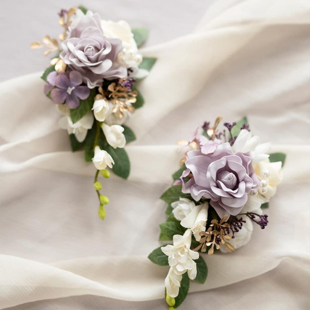Artificial Flower Corsage Set 2pcs | Wedding Prom Homecoming Graduation Mother Daughter Shoulder & Wristlet in 10 Colors