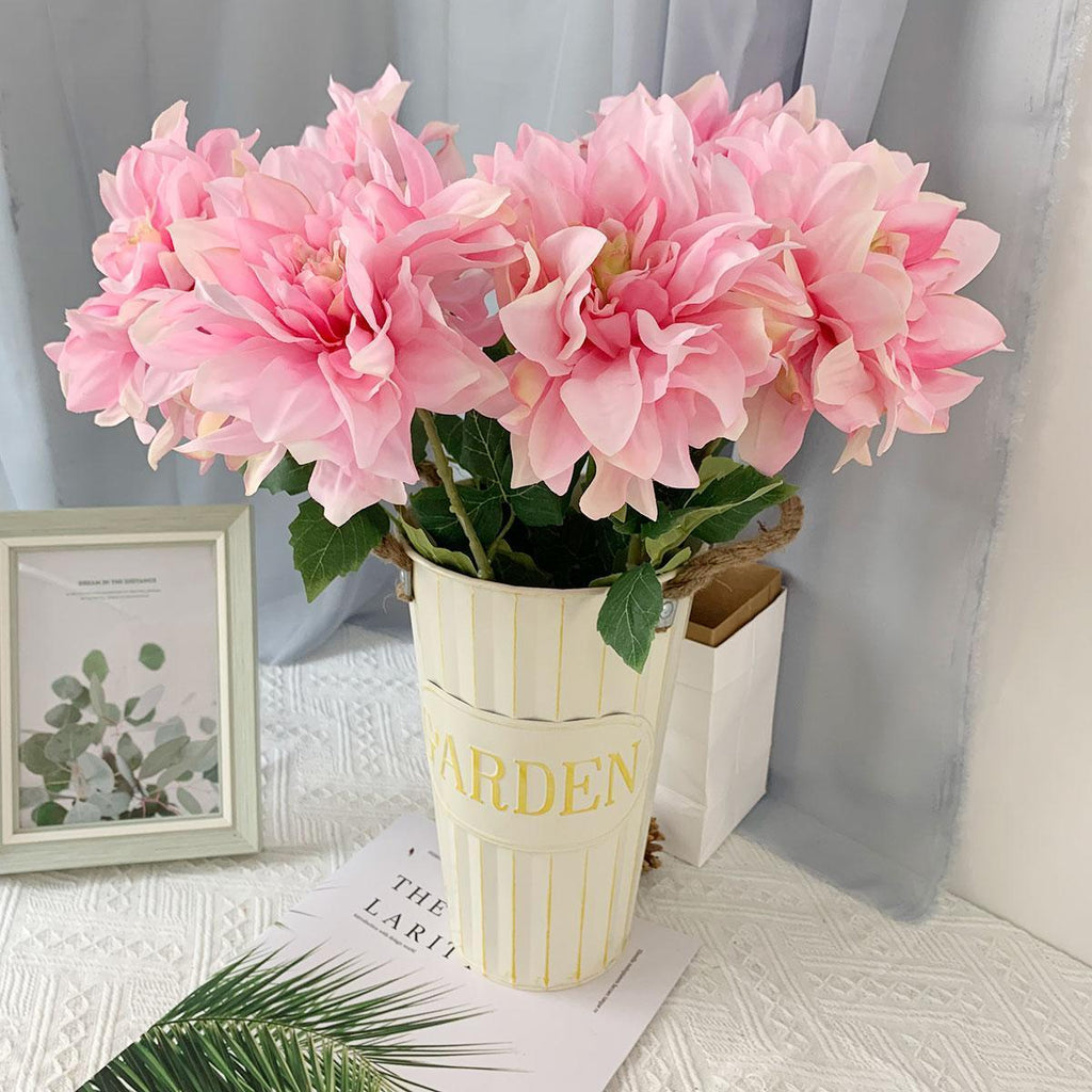 Artificial Dahlia Flowers | Chinese Pastoral Style Realistic Faux Blooms for Home Garden Interior & Commercial Decor in White Pink