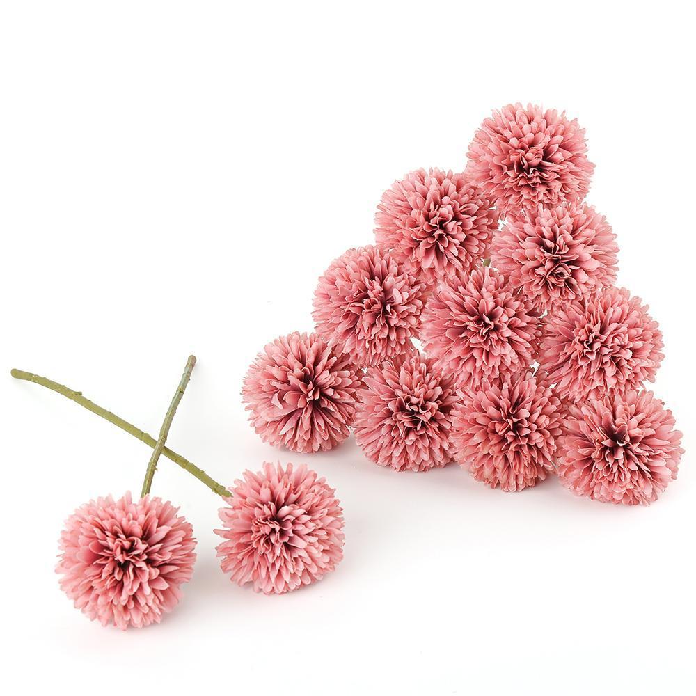 Artificial Chrysanthemum Ball Flowers 6pcs | Wedding Centerpiece Party Home Garden & DIY Decor in White Pink Purple 8 Colors