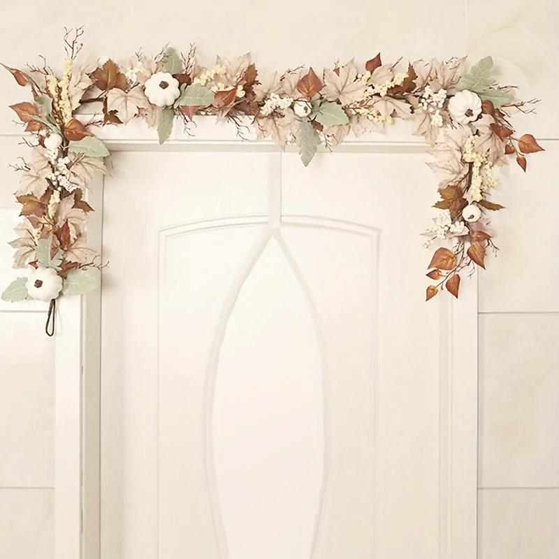 Fall garland with maple leaves pumpkins & berries arranged for thanksgiving autumn by IPOPU