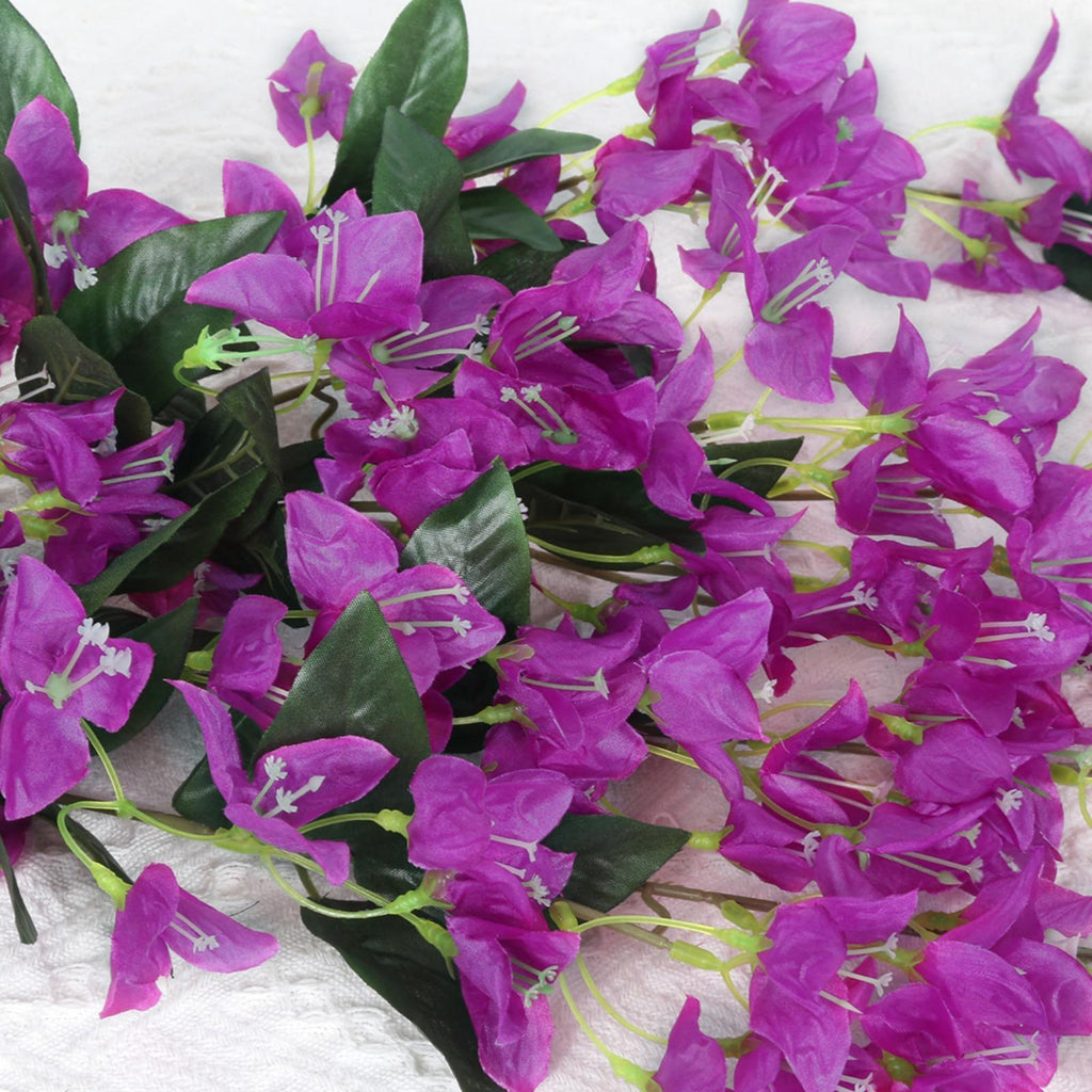 Artificial Bougainvillea Hanging Flowers 2pcs | UV Resistant Faux Garland for Outdoor Garden Porch Eave & Wedding Decor in Red Purple White Pink