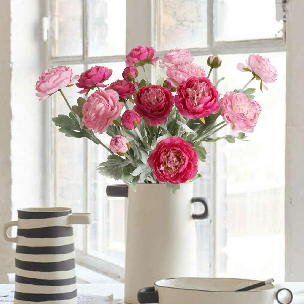 Artificial Peony Rose Combo Bouquet 6pcs | Home Table Wedding Party & Farmhouse Decor in Mix Pink Pink Red Pink White