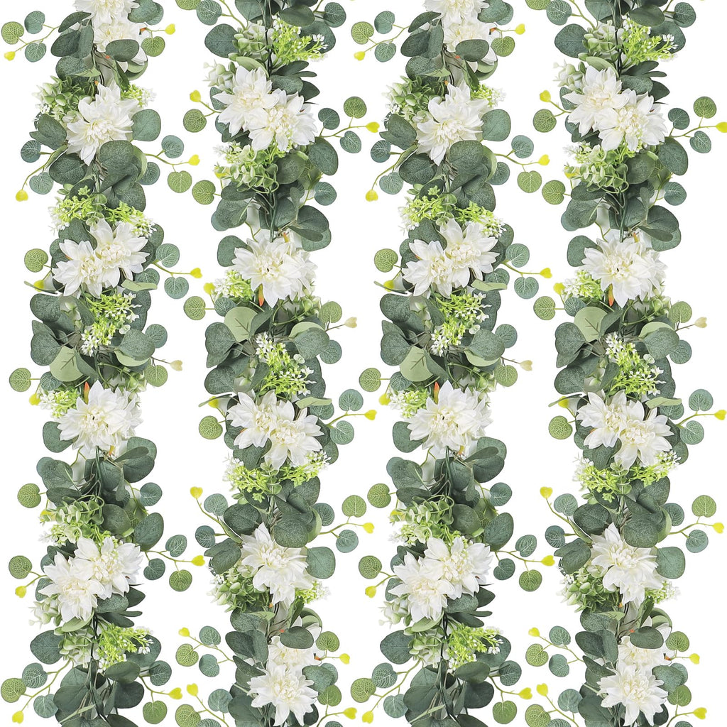 Dahlia Flower Vine Hanging Floral Garland | Wedding Arch Bedroom Home Wall Backdrop & Room Decor in White