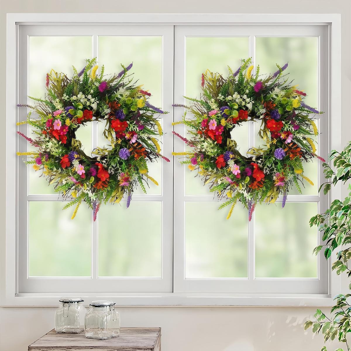 17.7in Spring Wreaths for Front Door Welcome Summer Flower Weatherproof Greenery All Seasons Round Wreaths Rustic Decor Decoration Fruit Plants