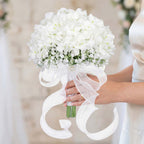 White Hydrangea Wedding Bridal Bouquet, Bridesmaid Bouquet Artificial Wedding Hydrangea Bouquet, Fake Flowers for Home Indoor Outdoor DIY Floral Wedding Flower Bouquets Kitchen Table Centerpiece Decor
