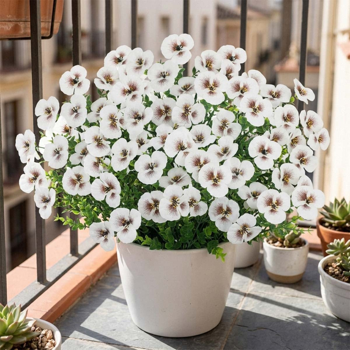 Artificial Pansy Flowers Outdoor Spring Flowers Pansies Wildflower UV Resistant Plants Faux Impatiens for Window Box Wedding Party Outside Garden Porch Decor