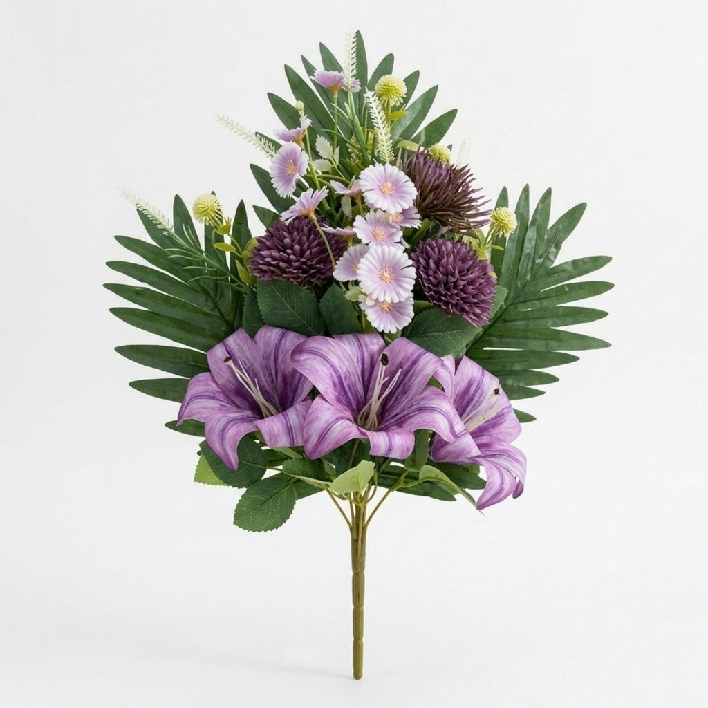 Cemetery Flowers for Grave, Outdoor Lily Chrysanthemum Hydrangea Rose Artificial Flowers Grave Flowers with Cemetery Vase, Lasting and Non-Bleed Colors