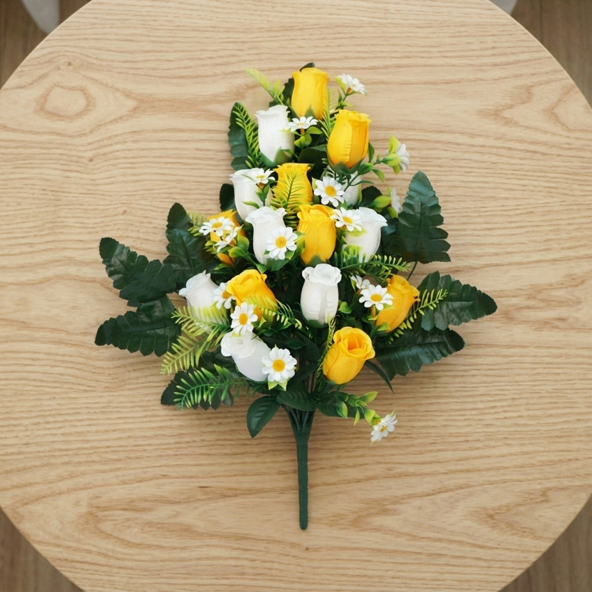 Artificial cemetery flowers yellow memorial roses bouquet with vase for gravesite decoration