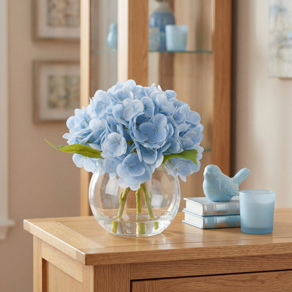 Artificial Hydrangea Flowers in Vase | Premium Faux Hydrangea for Home Decor Coffee Table Wedding DIY