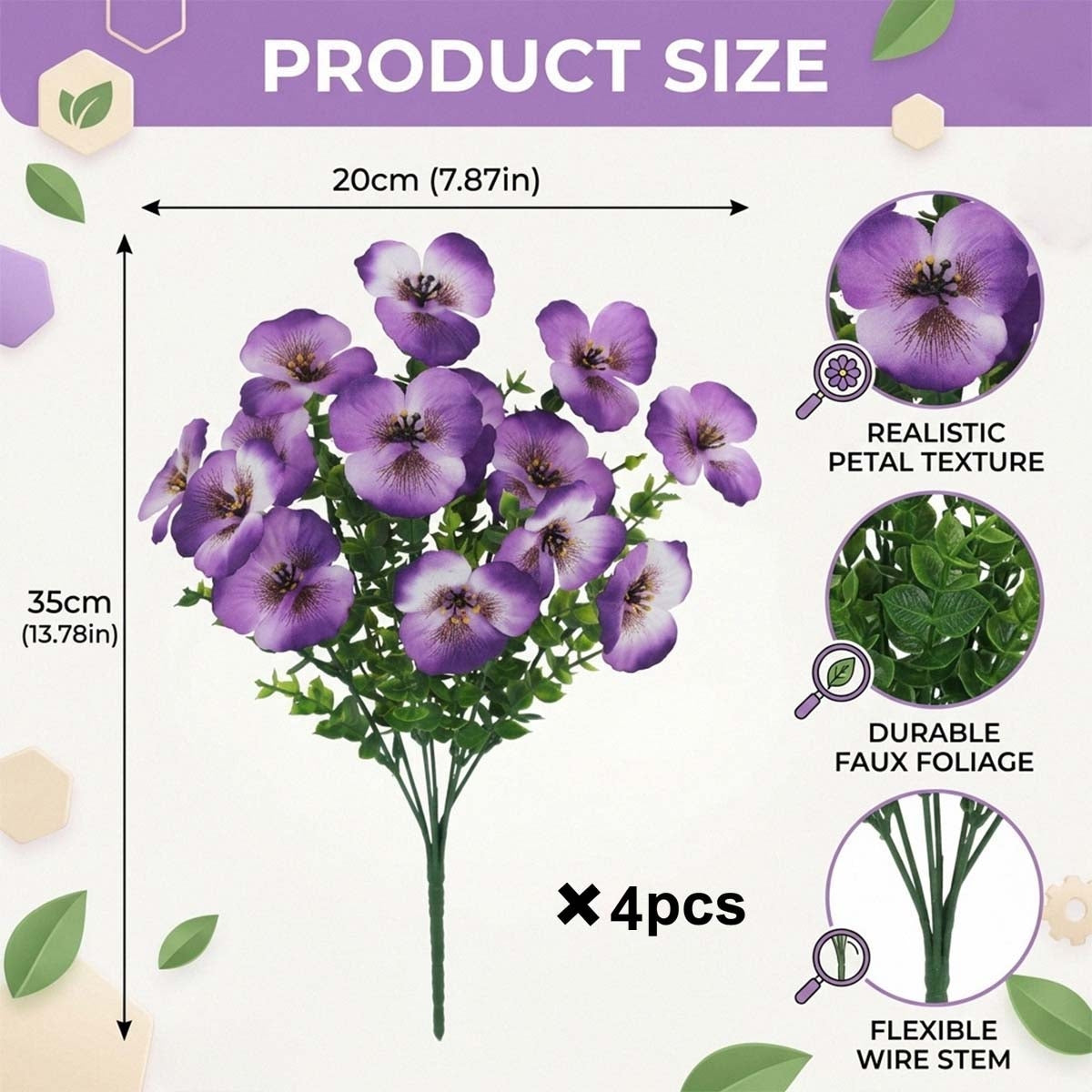 Artificial Pansy Flowers Outdoor Spring Flowers Pansies Wildflower UV Resistant Plants Faux Impatiens for Window Box Wedding Party Outside Garden Porch Decor