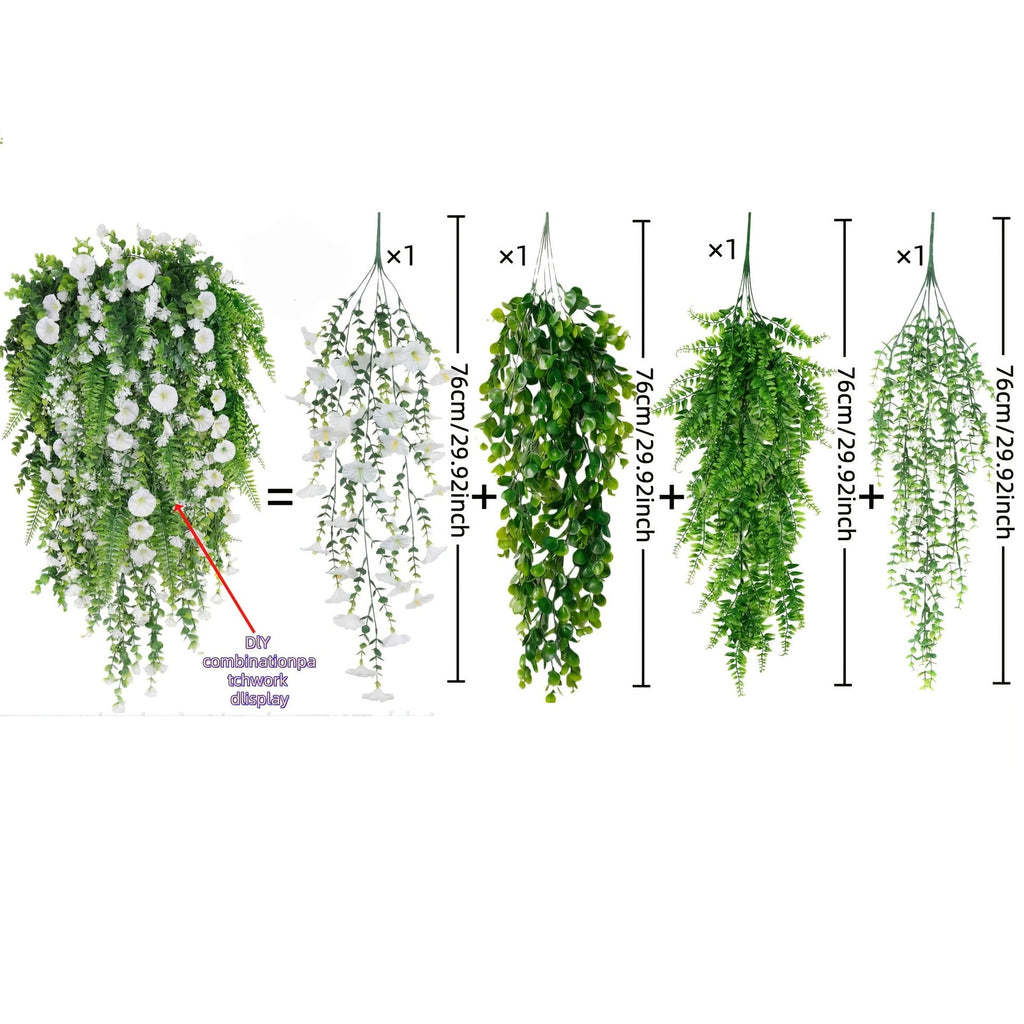 Artificial Hanging Plant Waterfall Fern Garland with White Flowers Wall Basket Indoor Outdoor Home Patio Porch Decoration