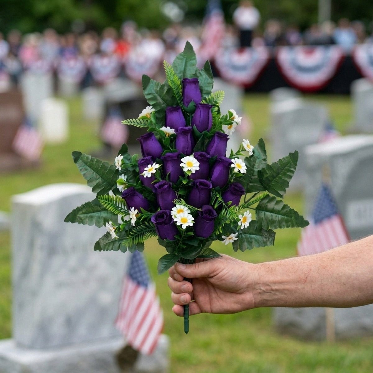 Cemetery flowers memorial rose bouquets with arranged for gravesite decoration by IPOPU