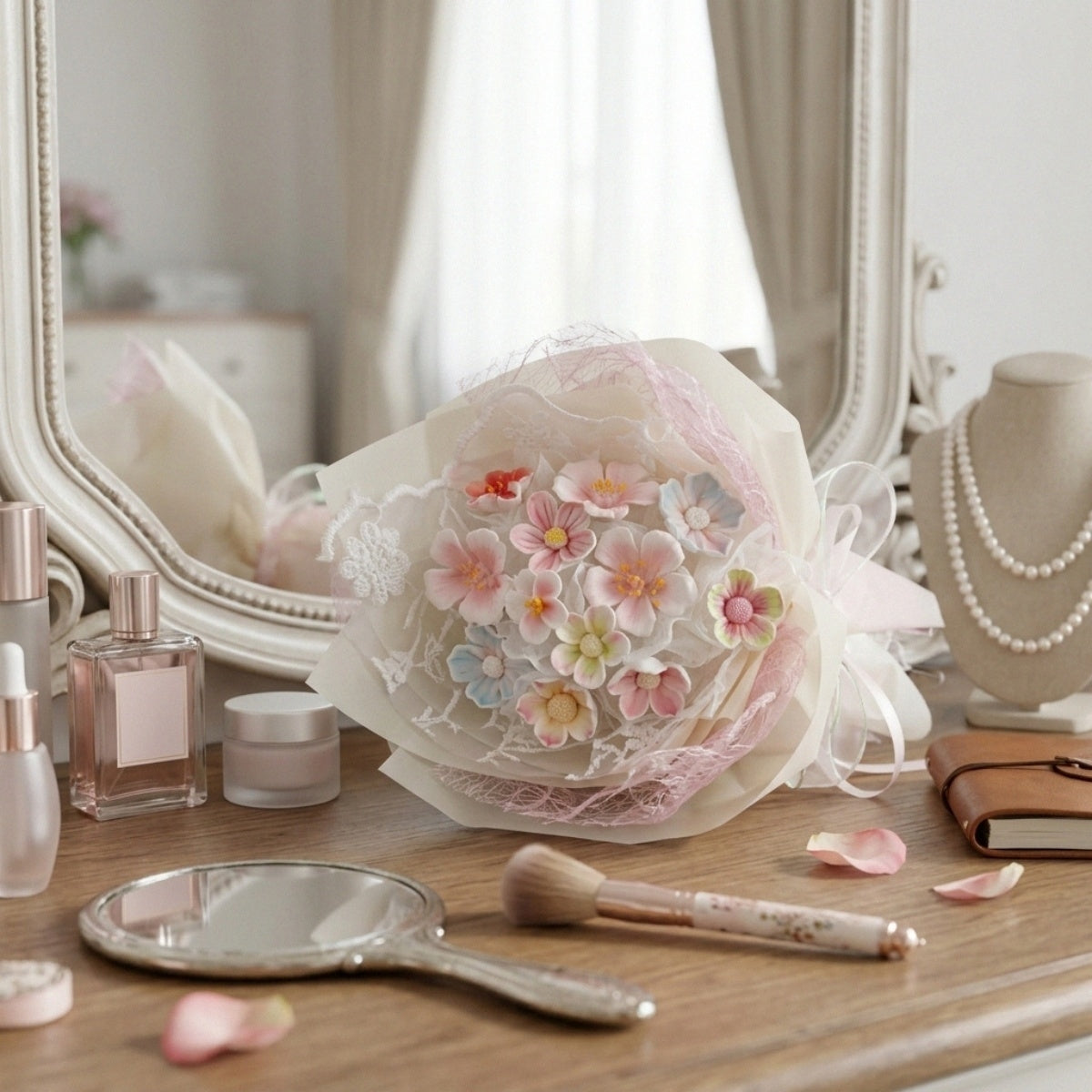 DIY Ceramic Flower Bouquet Material Kit Handmade Clay Assembly Set with Glaze for Home Decor Craft Gift