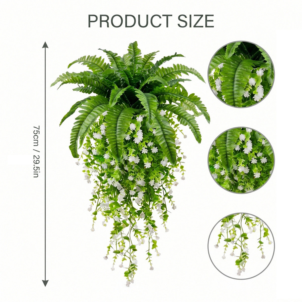 Artificial Hanging Fern Plant with White Flower Vine Fake Boston Fern Wall Basket Greenery for Home Garden Patio Porch Ceiling Decor