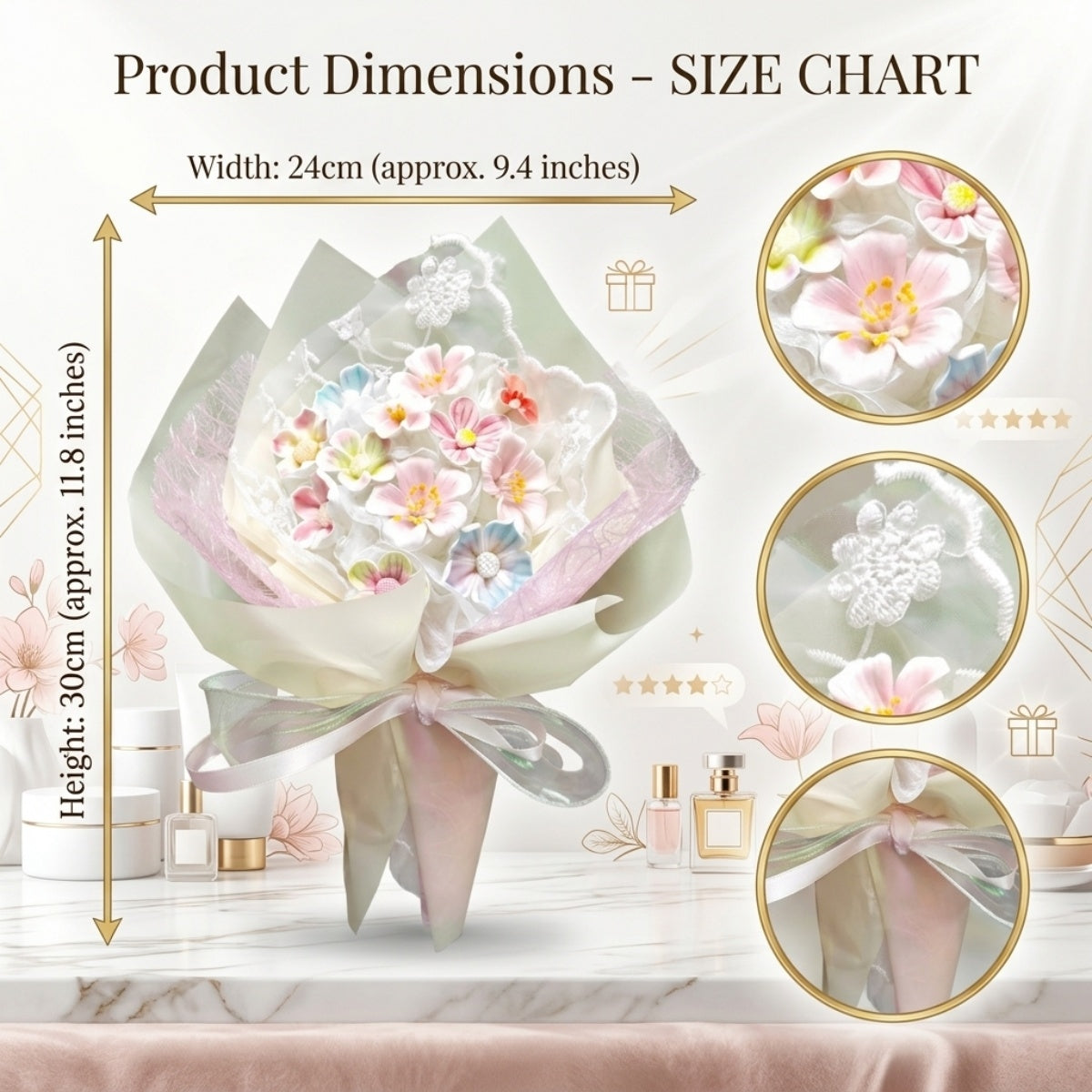 DIY Ceramic Flower Bouquet Material Kit Handmade Clay Assembly Set with Glaze for Home Decor Craft Gift