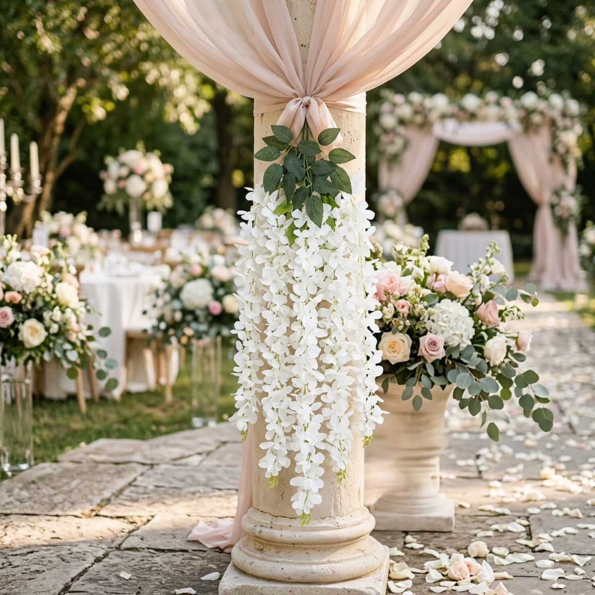 Wisteria Hanging Flowers Dense Faux Vine Garland 2pcs | 6 Colors for Wedding Arch Backdrop Home Party & Wall Decor