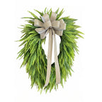 Artificial fern wreath with striped bow green foliage for front door porch home wall spring and summer decor